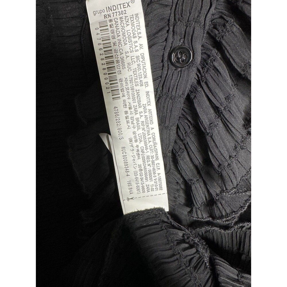 Zara Blouse Womens Small Long Sleeve Boho Top Shirt Black Sheer Ruffle Button Up - Picture 5 of 7